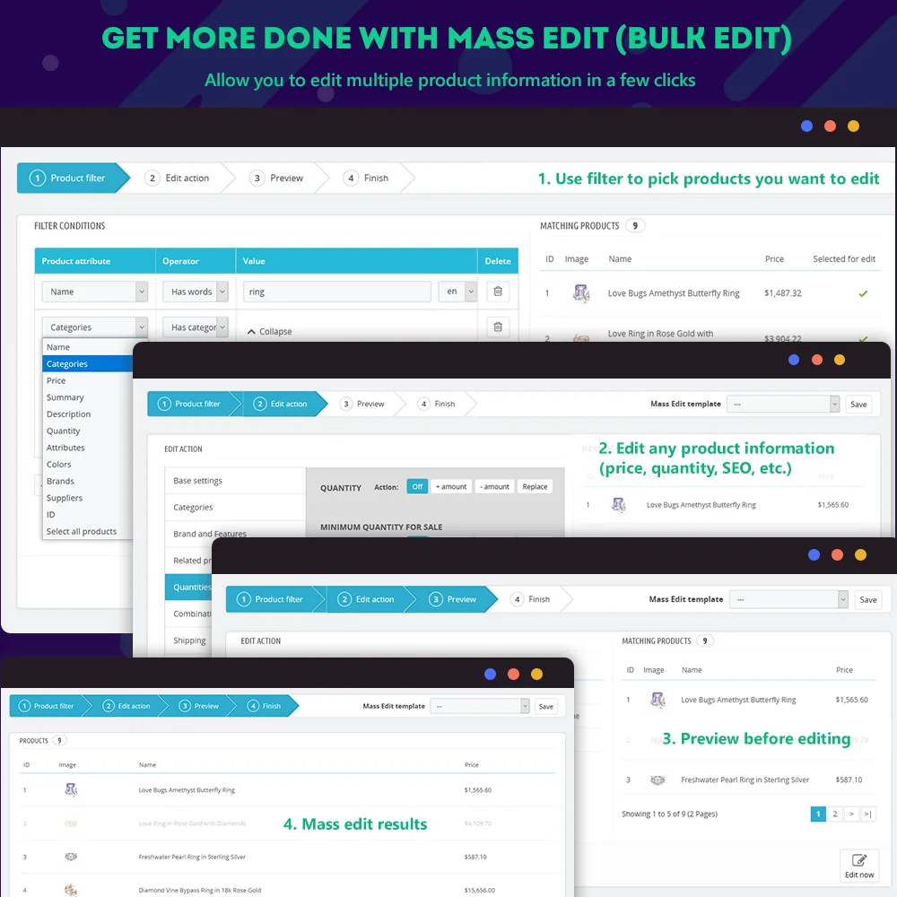 Edit multiple product information in few clicks with PrestaShop product manager module