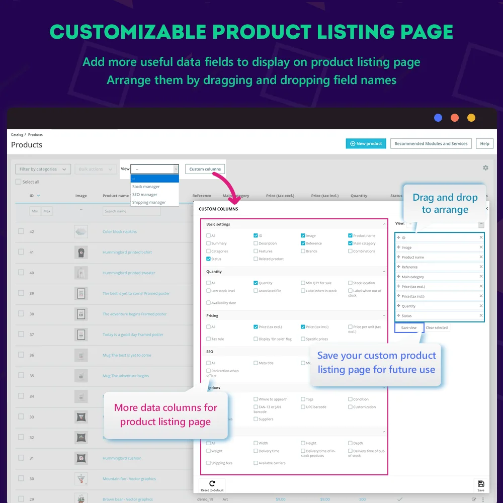 Customizable product listing page