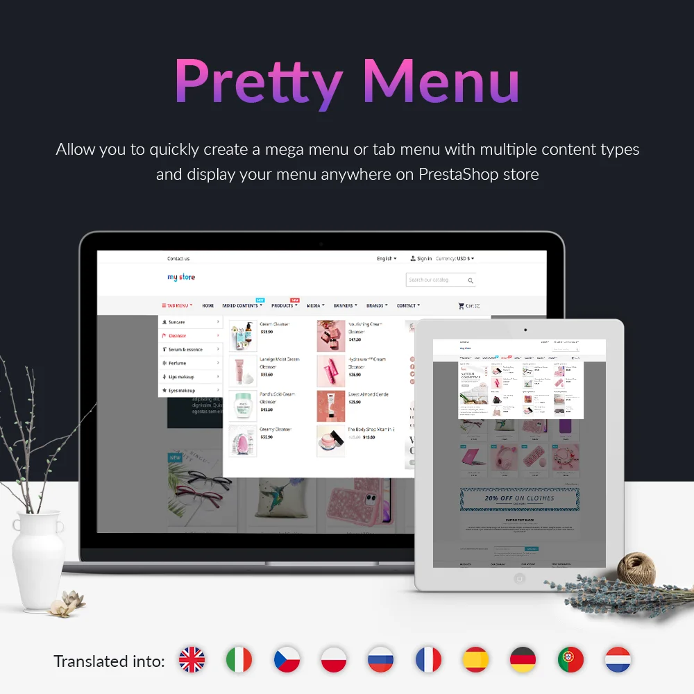 Phần mềm tạo và quản lý thanh menu cho PrestaShop nâng cao - Pretty Menu