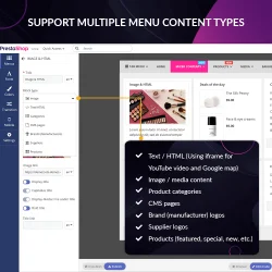 PrestaShop mega menu module supports multiple menu content types