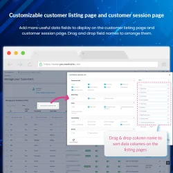 Customizable customer listing page and customer session page