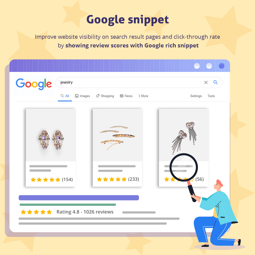 PrestaShop product rating module shows review scores with Google rich snippet