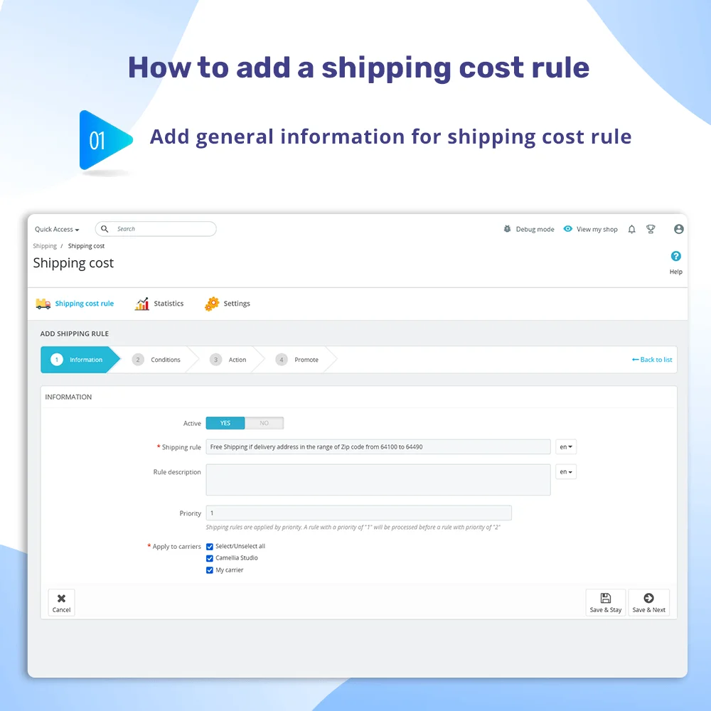 How to add a shipping cost rule: Step 1