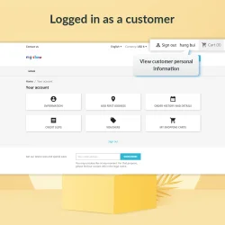 Example of logging in as customer from front office