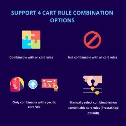 PrestaShop discount combination module supports 4 cart rule combination options