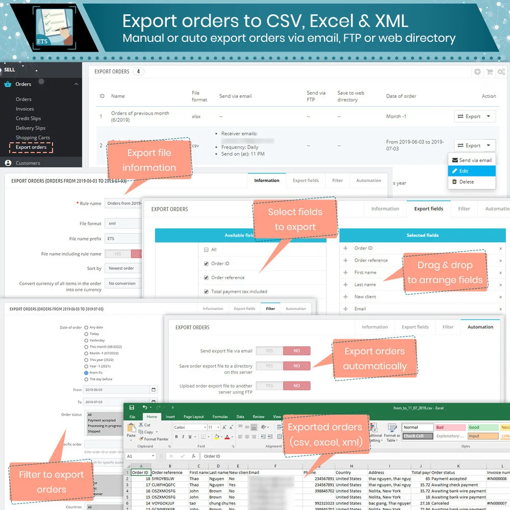 Introduce PrestaShop export orders module