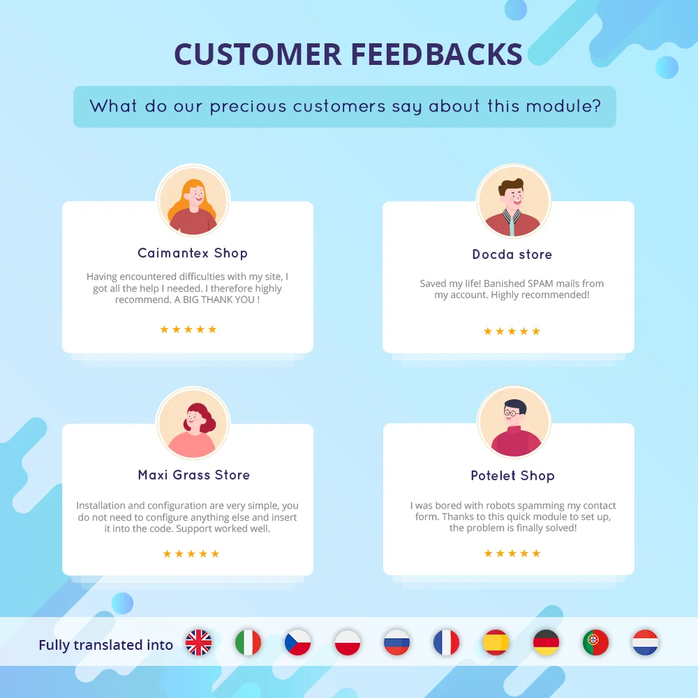 Customers' feedback about our captcha module for Prestashop