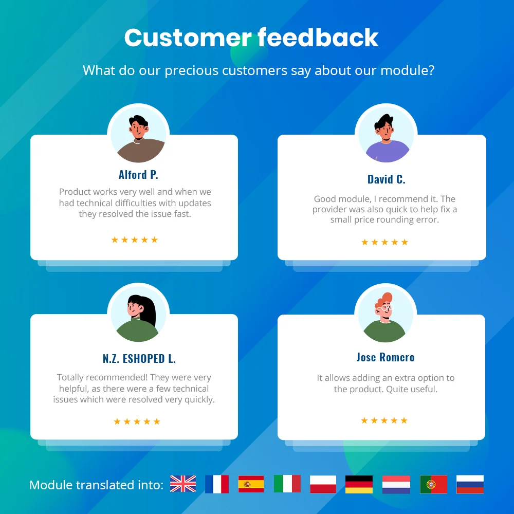 Customers' feedback about our PrestaShop product customization module