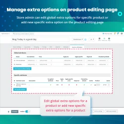 Manage extra options on the product editing page