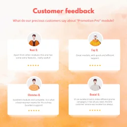 Customers' feedback about our PrestaShop promotion module