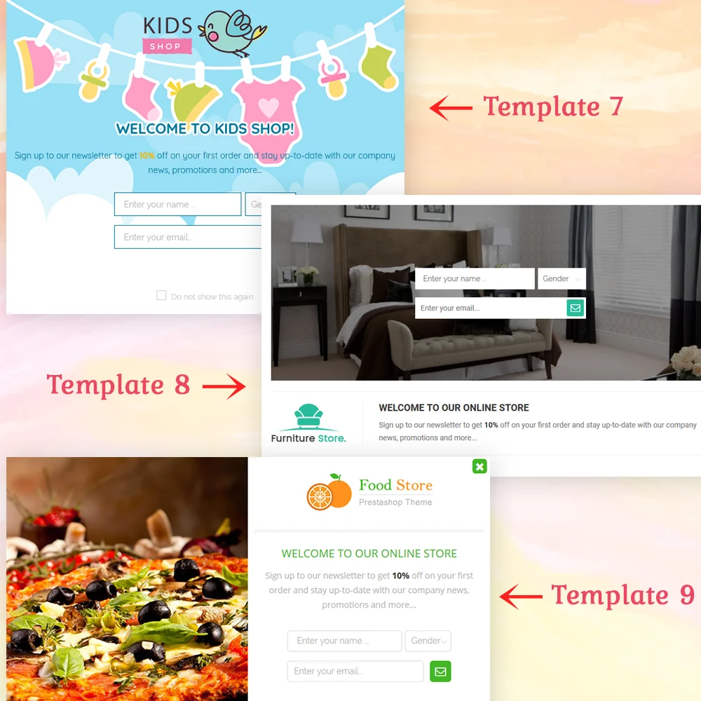 Introduce template 7, 8, 9 of PrestaShop newsletter popup module