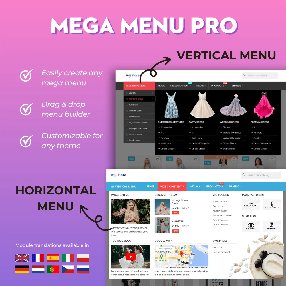 Phần mềm quản lý thanh menu cho PrestaShop - Mega Menu Pro
