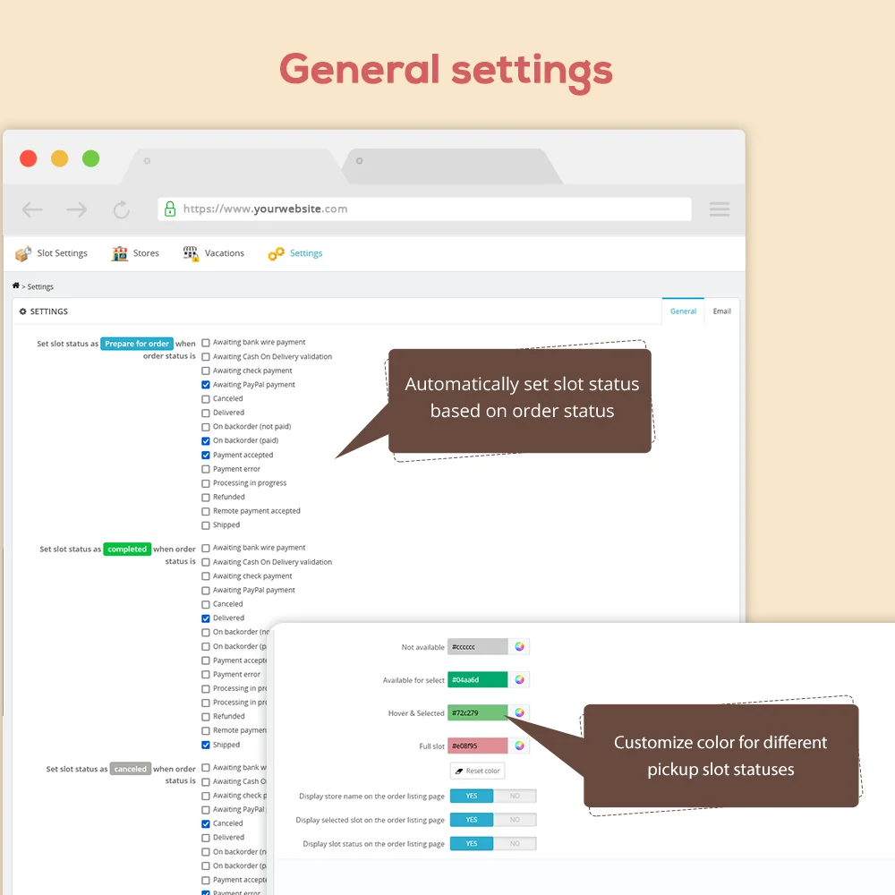 PrestaShop pick up in-store module's general settings