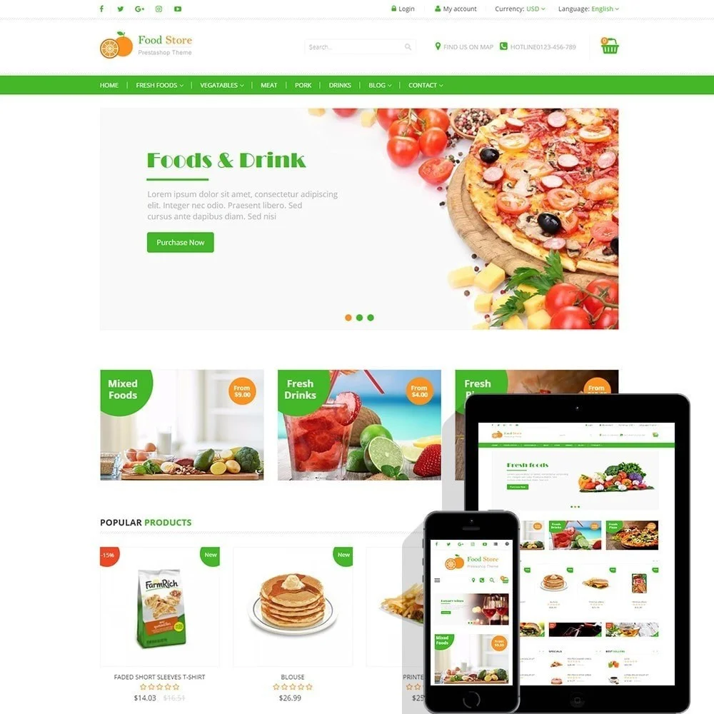 Food store – Fresh foods, drinks and fruit store template