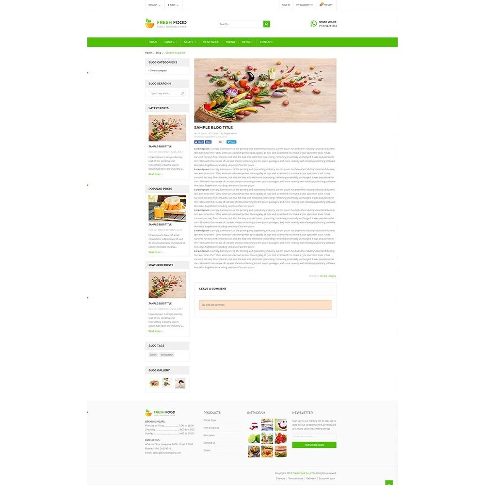 Fresh Food – Specific Prestashop Theme for Food & Restaurant Stores