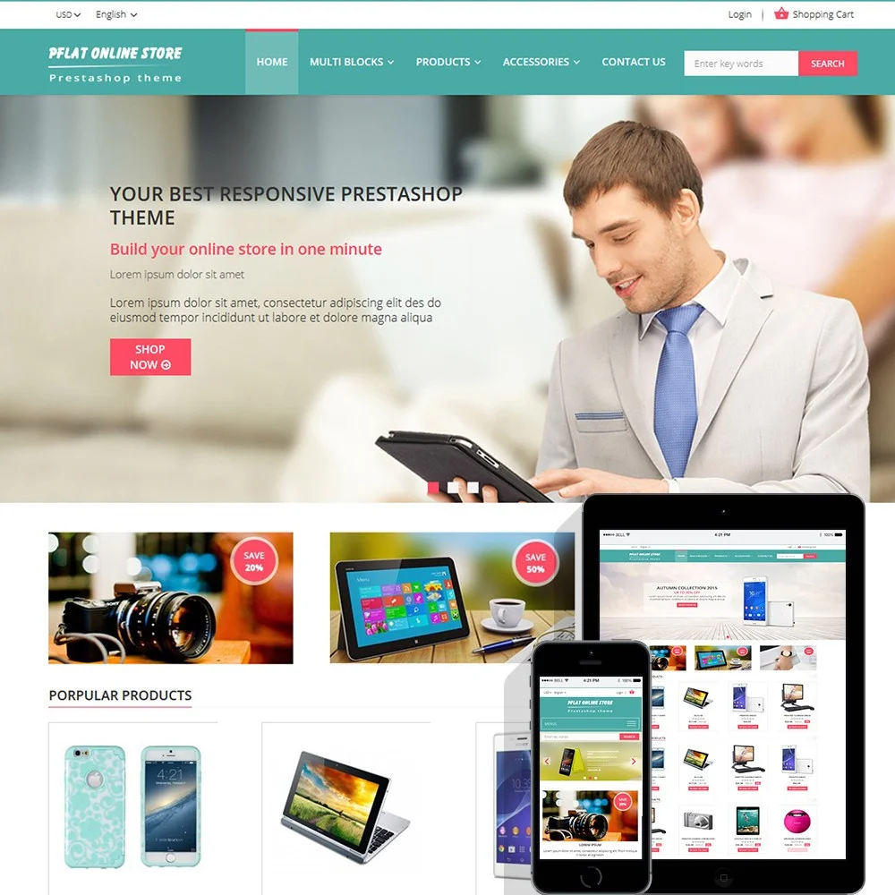 Pflat – Flat and responsive Prestashop free theme