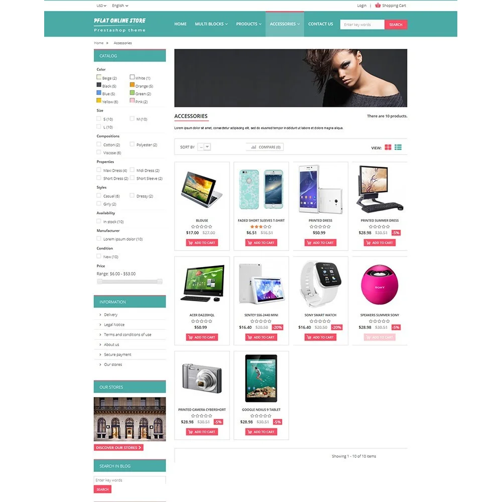 Pflat – Flat and responsive Prestashop free theme