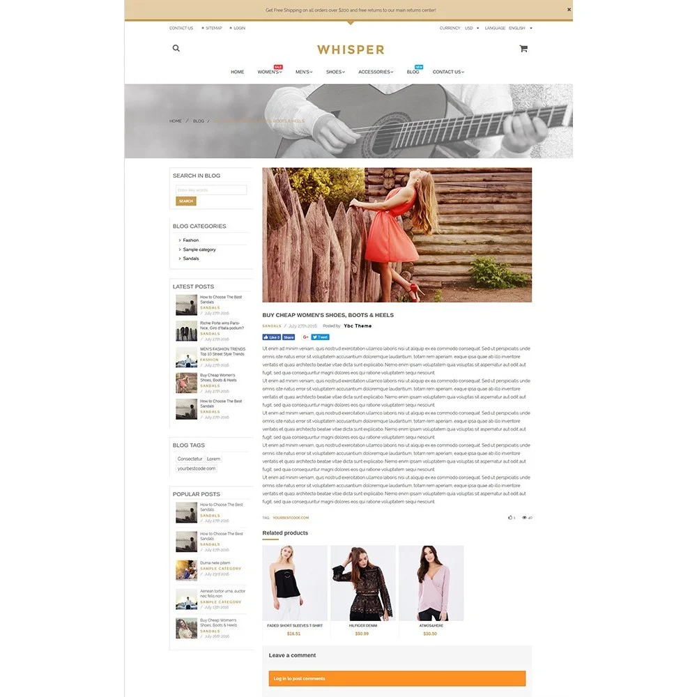 Whisper – Fashion Prestashop free theme