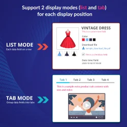 PrestaShop product customization module supports 2 display modes (list and tab)
