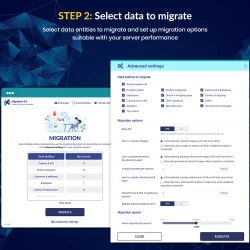 The second step to migrate a PrestaShop website: select data to migrate
