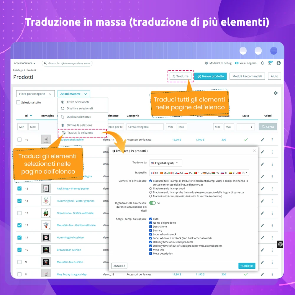 Presenta il modulo di traduzione automatica di PrestaShop