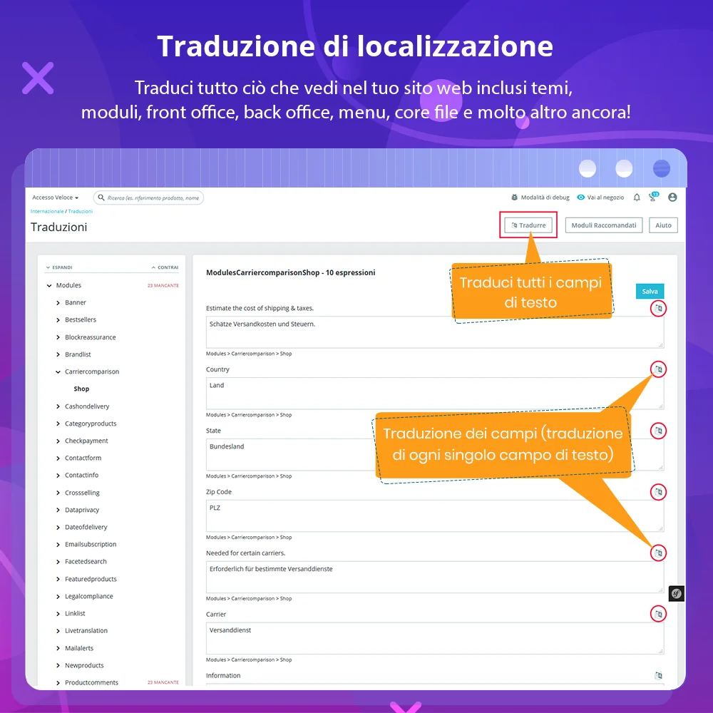 Presenta il modulo di traduzione automatica di PrestaShop