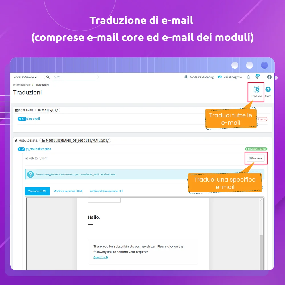 Presenta il modulo di traduzione automatica di PrestaShop