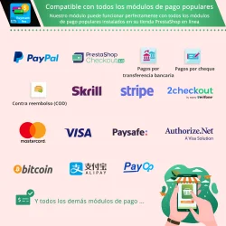 El módulo de pago de PrestaShop es compatible con todos los módulos de pago populares