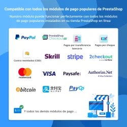 El módulo de marketplace PrestaShop (multi-vendedor) es compatible con todos los módulos de pago populares