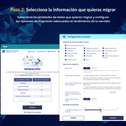 El segundo paso para migrar un sitio web de PrestaShop: seleccionar los datos a migrar