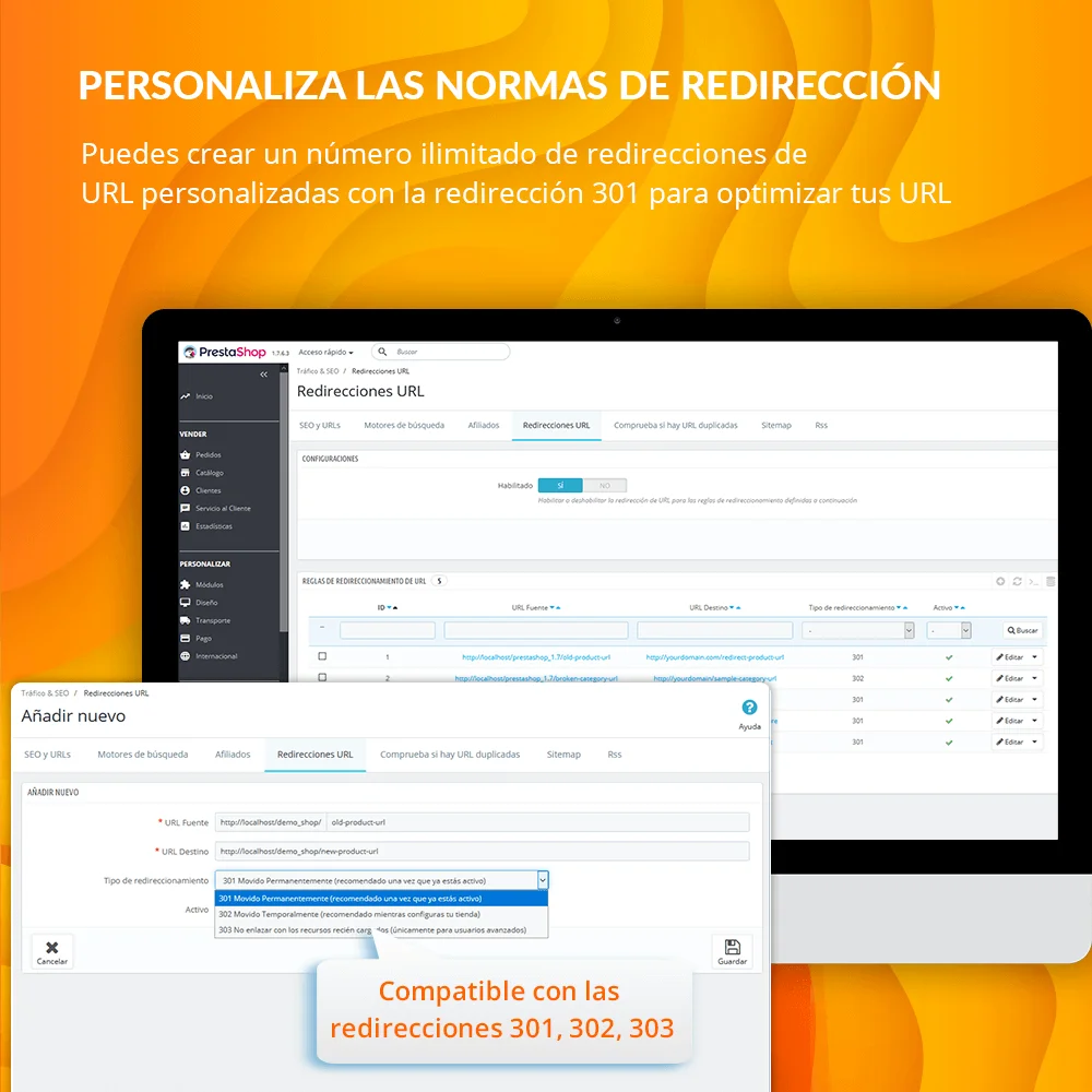 Presentación del módulo de URL y redireccionamiento de PrestaShop