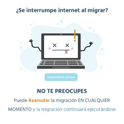 Reanudar en cualquier momento si la conexión a internet se interrumpe durante la migración