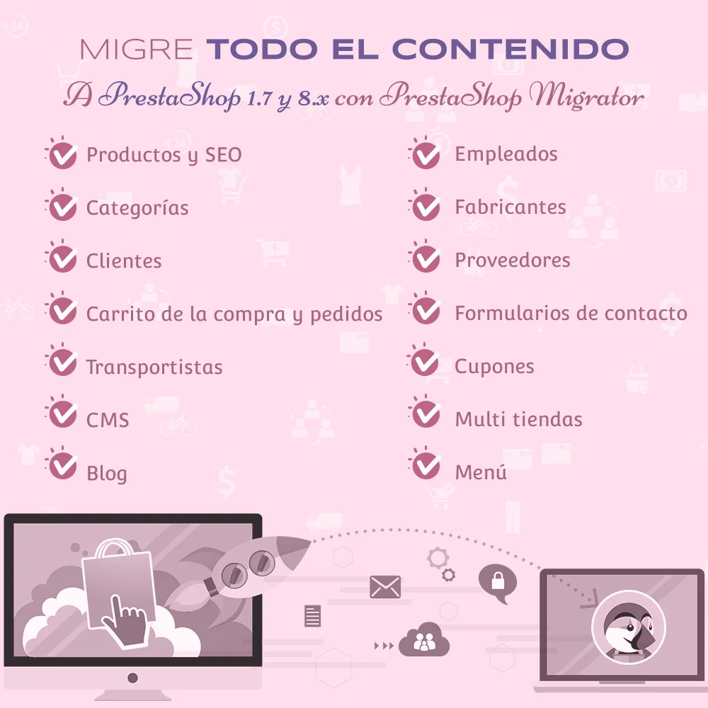 Migrar todo con el módulo de migración de PrestaShop