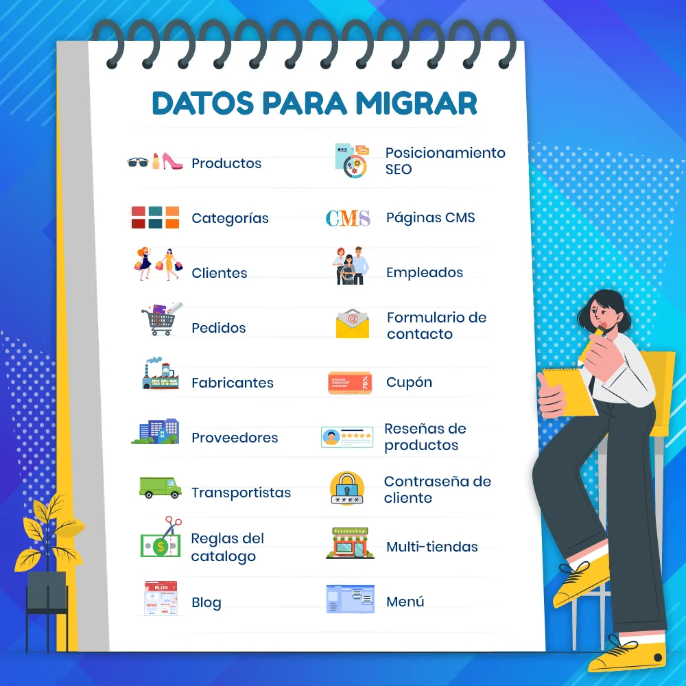 Tipos de datos que puede migrar el módulo de migración de PrestaShop