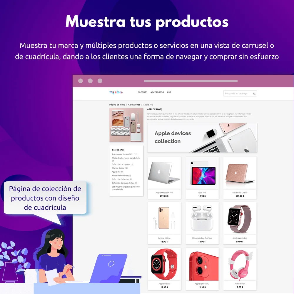 Muestre colecciones de productos en formato de cuadrícula