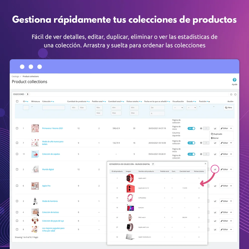 Presente el módulo de exhibición de productos de PrestaShop