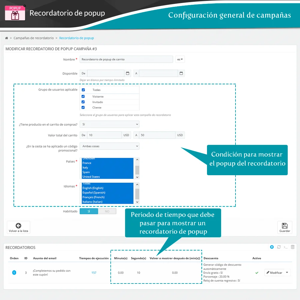 Presentación del módulo PrestaShop de recordatorio de carrito abandonado