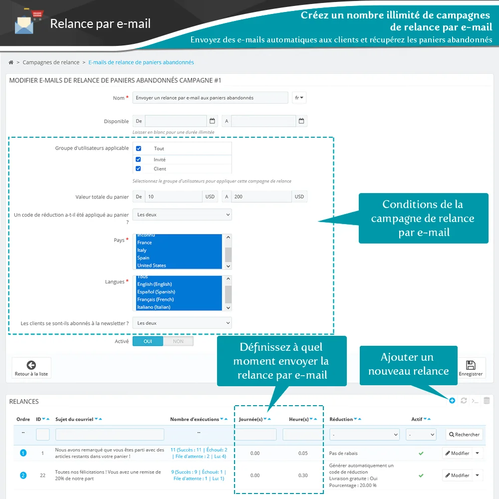 Présentation du module PrestaShop de rappel de panier abandonné