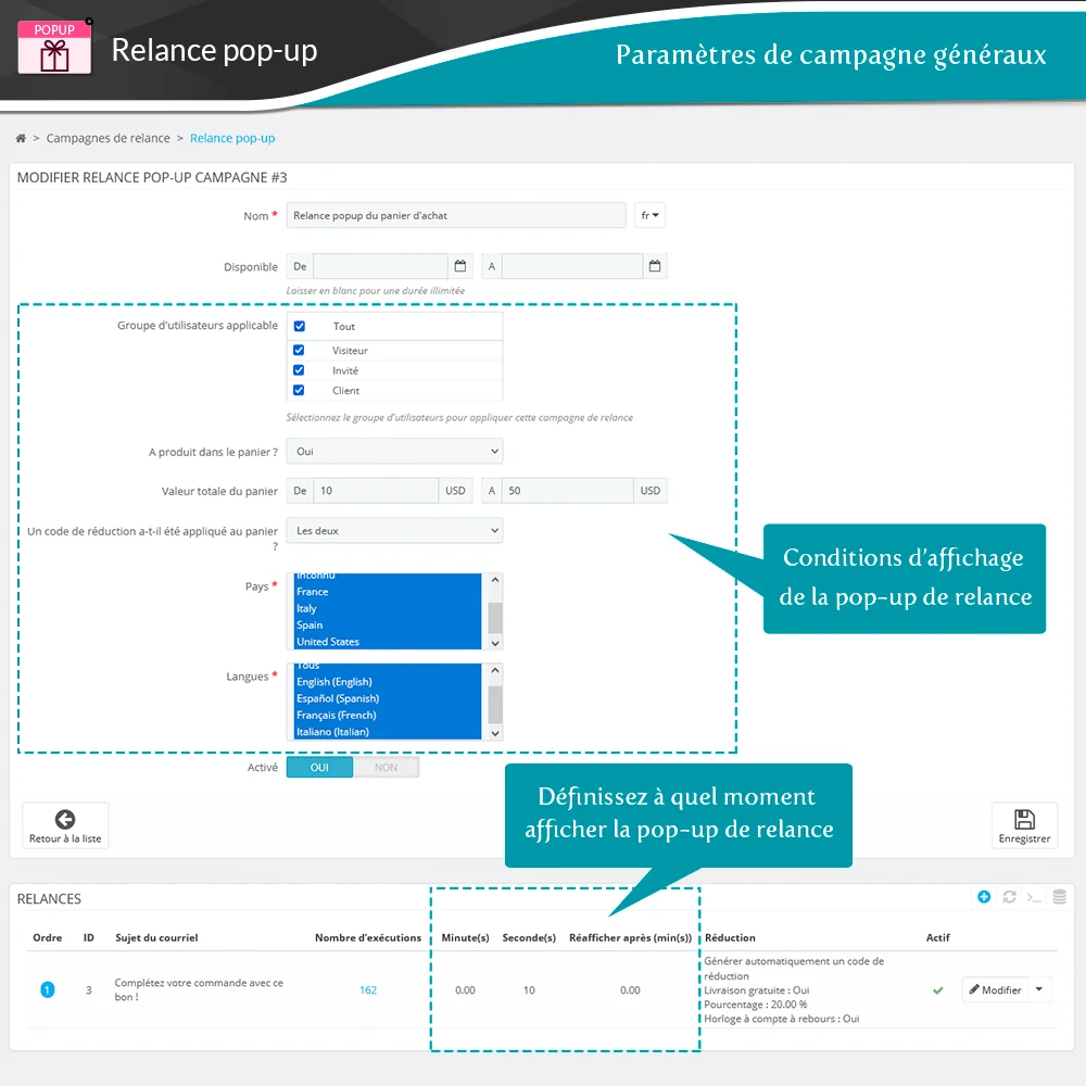 Présentation du module PrestaShop de rappel de panier abandonné