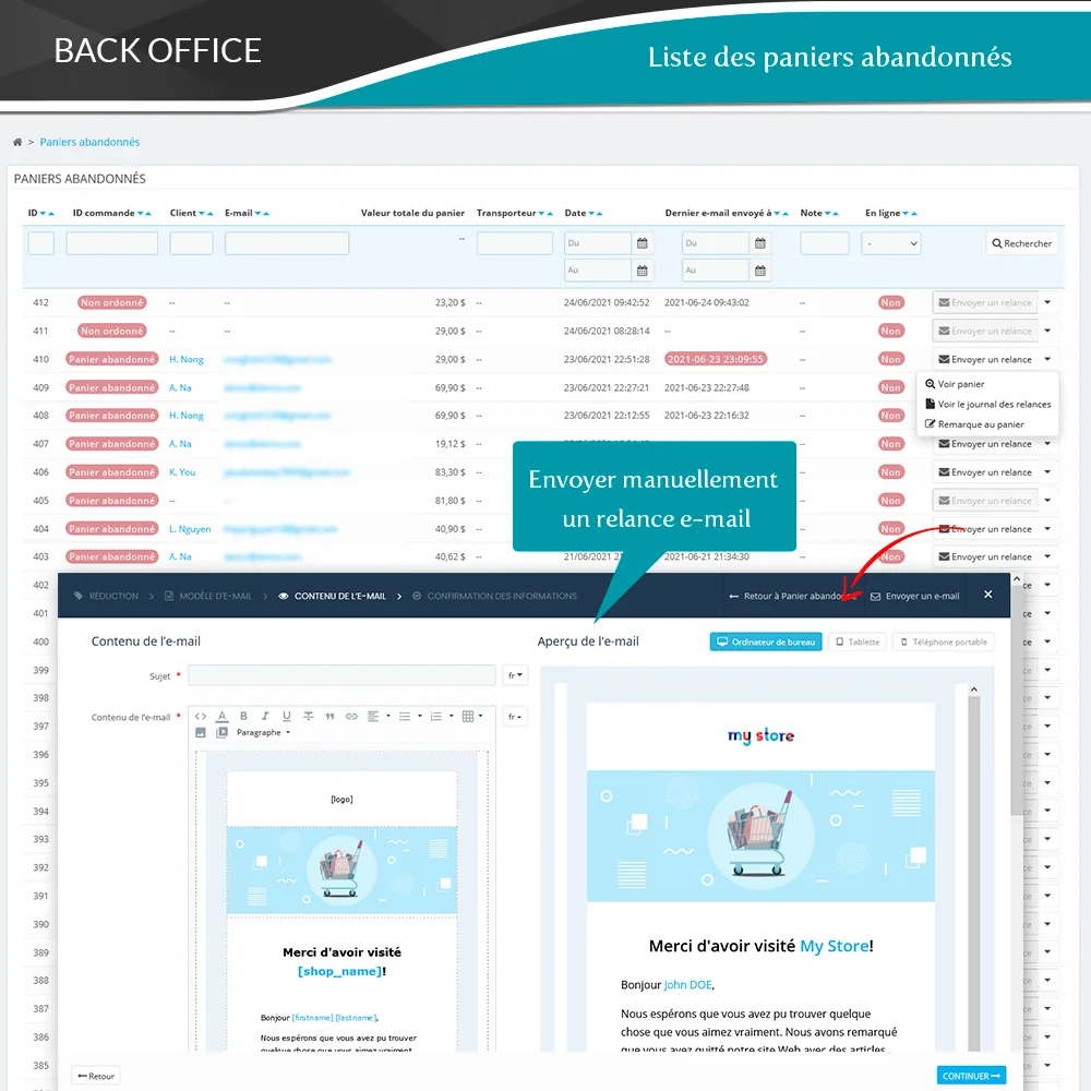 Présentation du module PrestaShop de rappel de panier abandonné
