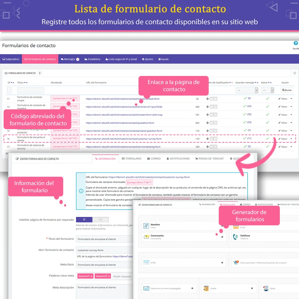 Presentación del módulo de formulario de contacto de PrestaShop