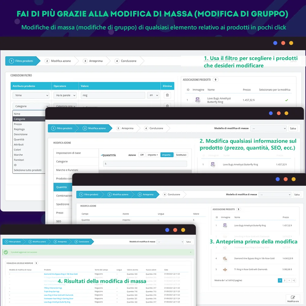 Modifica in blocco diverse informazioni sui prodotti con il modulo gestore prodotti di PrestaShop