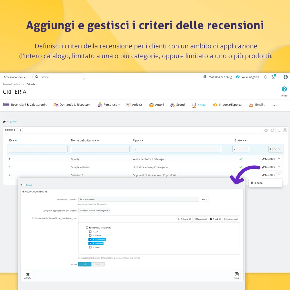 Presenta il modulo di recensioni dei clienti PrestaShop