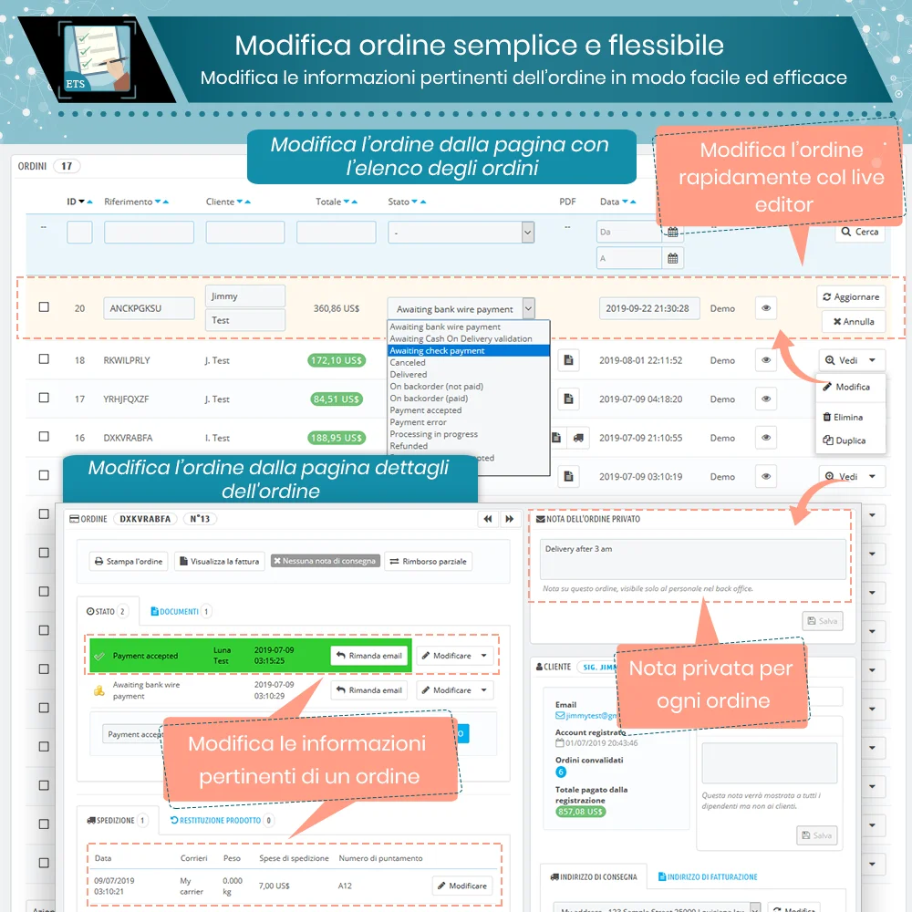 Modifica ordini in modo semplice e flessibile