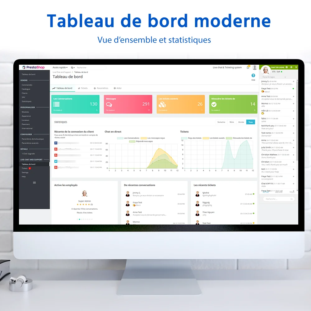 Présentez le tableau de bord du module de chat en direct PrestaShop