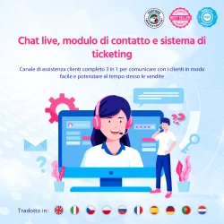 Chat live, modulo di contatto e sistema di ticketing