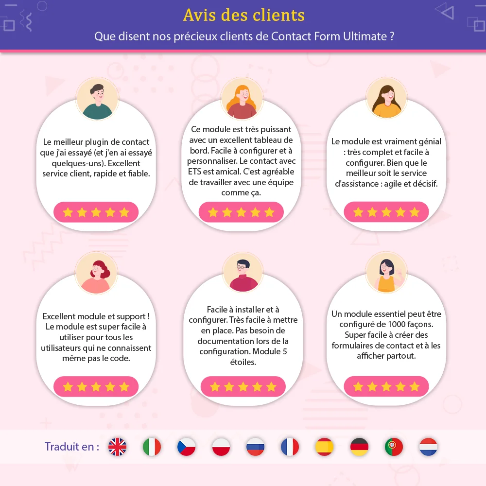 Avis des clients sur notre module de formulaire de contact personnalisé PrestaShop