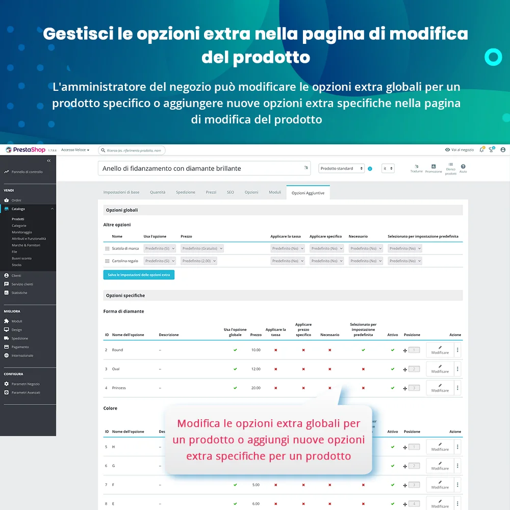 Presentare il modulo delle opzioni di prodotto di PrestaShop