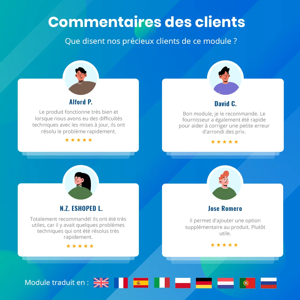 Les commentaires des clients sur notre module de personnalisation de produits PrestaShop