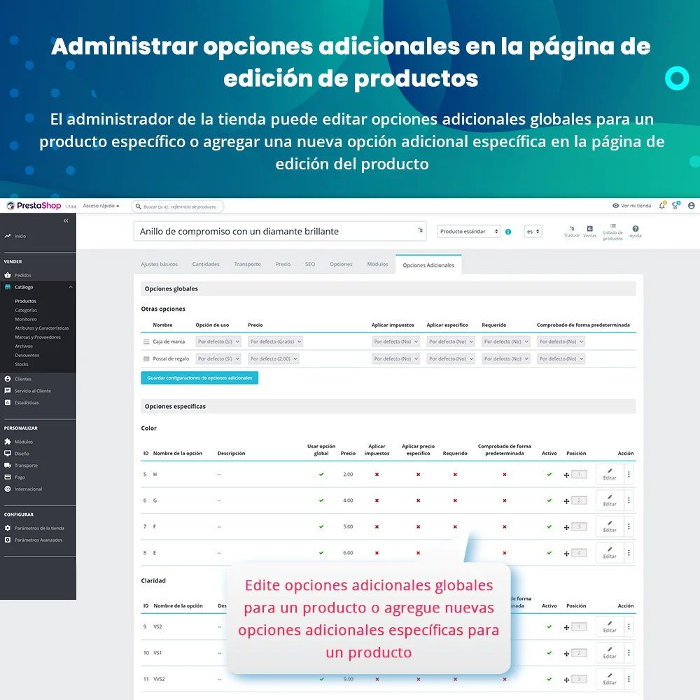 Presentar el módulo de opciones de productos de PrestaShop